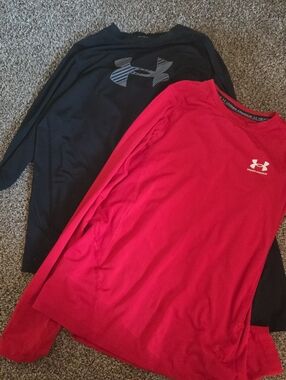 Two Under Armour Black Long-Sleeve Performance Tee with UA Logo